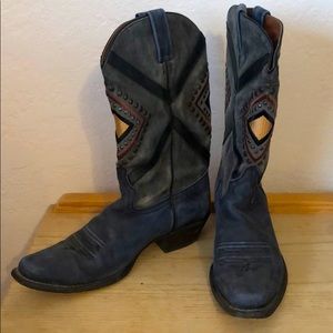 Blue and black studded cowboy boots